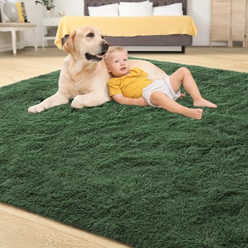 Tepook 5x8 Fluffy Dark Green Area Rugs - Image 4
