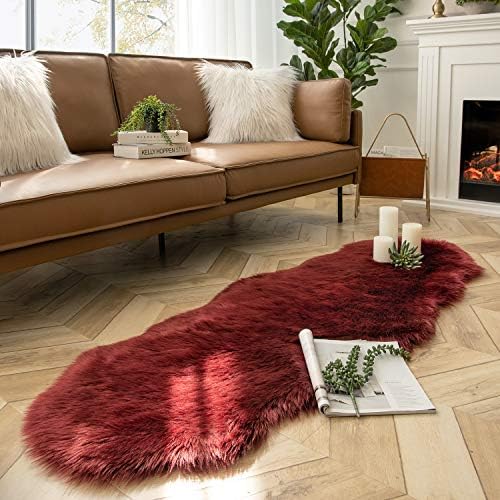 Ashler Faux Fur Rug, Deep Red Area Rugs, Fluffy Sheepskin Fur Rug, Fuzzy Ultra - Image 3
