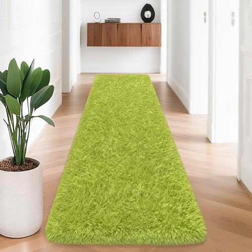 2x8 Bedside Area Rugs for Bedroom Soft Fluffy Shag Green Rug for Hallway - Image 2