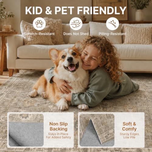 10x14 Area Rugs Washable Large Vintage Rug - Image 4
