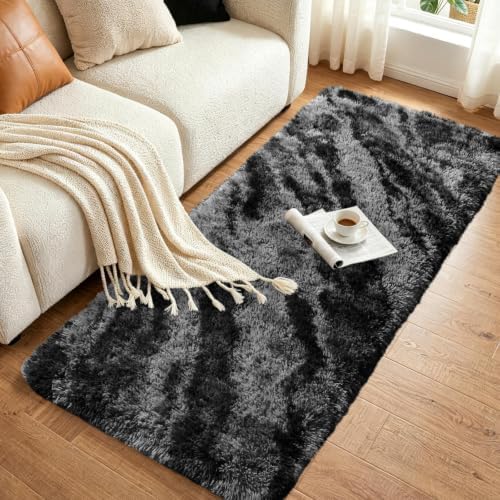 Noahas 2x8 Black Fluffy Soft Runner Rug Non-Slip - Image 3