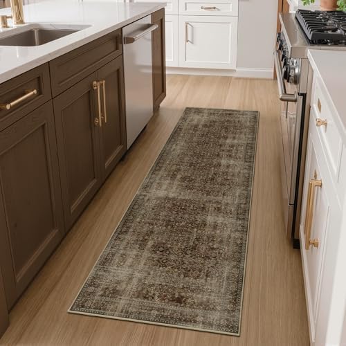 Brown Coffee Hallway Runner Rug 2x6, Dark Earth Tone Kitchen Runners Non Skid - Image 3