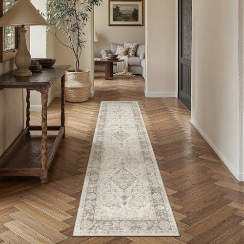 PureCozy Beige 2x8 Washable Runner Rug Kitchen Non Slip Vintage Carpet by PureCozy