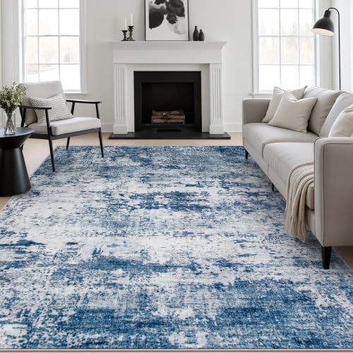 10x12 Area Rug Living Room: Modern Washable Indoor Soft Carpet Blue by FXRHLP