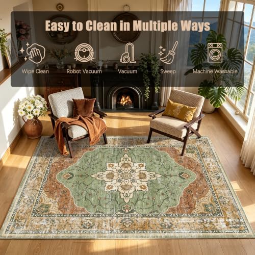 YARNSCAPE 5' x 7' Machine Washable Area Rug, Non-Slip Low-Pile Carpet - Image 7