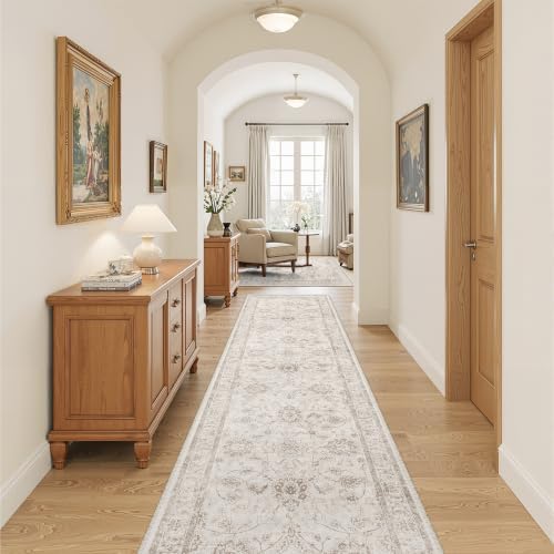 Madane Rug Runner for Hallway 2.5x10, Washable Kitchen Runner Brown/Ivory by Madane