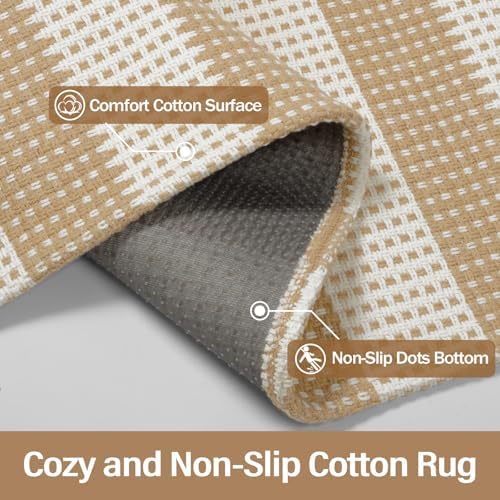 Rugalia Washable Woven Indoor Outdoor Runner Rug, 2x5 Natural Beige Striped - Image 2