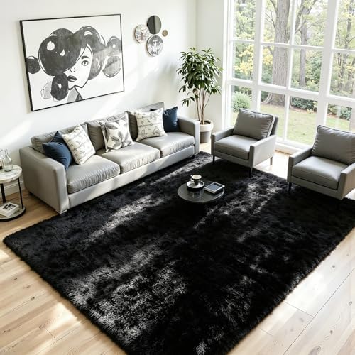 6x9 Fluffy Area Rug for Living Room: Soft Non-Slip Black Bedroom Carpet - Image 2
