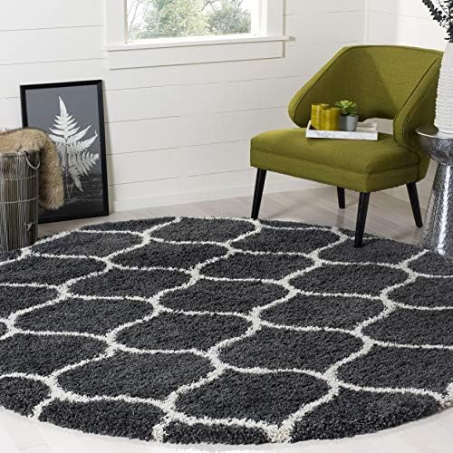 SAFAVIEH Hudson Shag Collection 3' Round Dark Grey/Ivory SGH280G Moroccan Ogee by Unknown