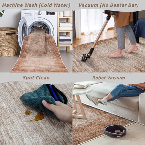 2x8 Washable Hallway Runner Rug – Non-Slip Modern Abstract Neutral Low-Pile - Image 7