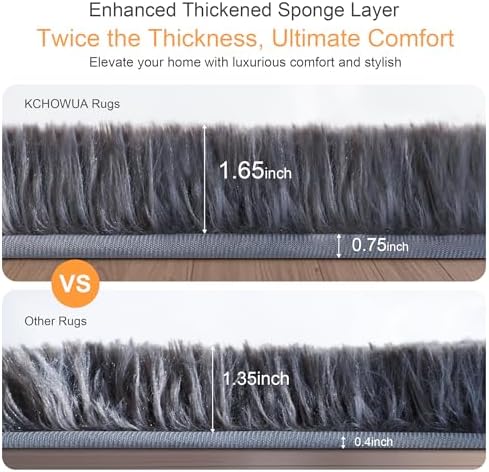 4x6 Thick Grey Fluffy Shag Rug for Bedroom, Plush Washable Carpet - Image 3