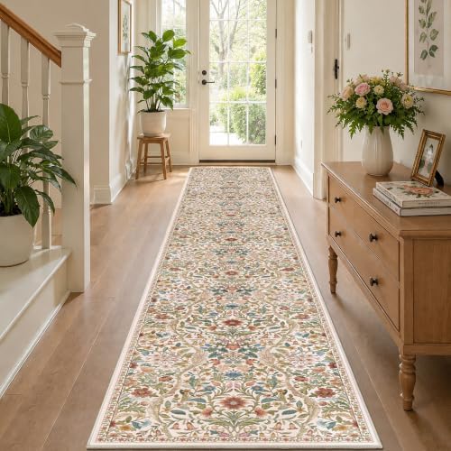 2x12 Floral Runner Rug for Hallway Washable Kitchen Runner Rug - Image 2
