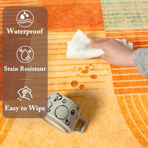 Modern Geometric Washable Large Entryway Rug Indoor, 3x5 Orange - Image 6