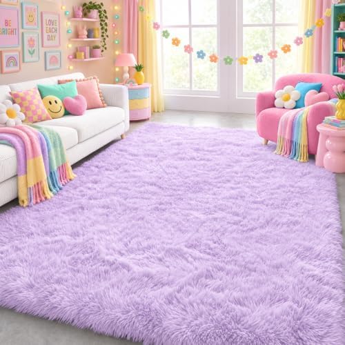 ONASAR Purple Rugs for Living Room Bedroom, 5x8 Fluffy Bedside Area Rug by ONASAR