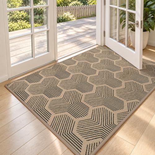 Outdoor Door Mat for Outside/Indoor Dirt Resistant Brown 31''x47'' by QiCaiJia