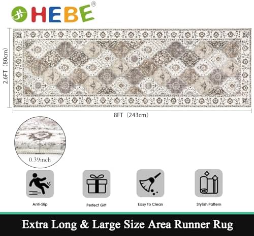 HEBE Hallway Runner Rug 2'8''x8', Washable Non Slip Kitchen Rug Runner - Image 2
