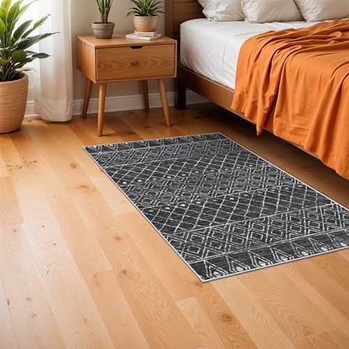 2x3 Entryway Small Area Rug: Washable Moroccan Geometric Door Mat Black - Image 3
