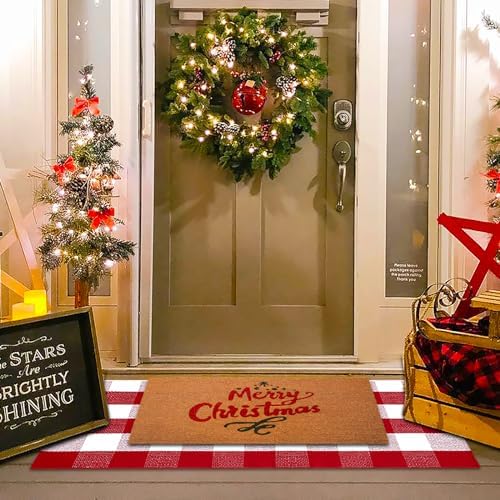 Homydecor Christmas Red and White Plaid Rug - Image 2