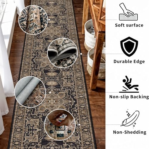 Black Gold 2x12 Runner Rug: Washable Soft Hallway Runners - Image 5