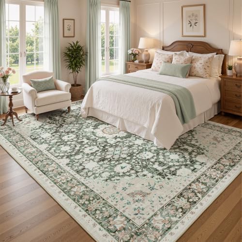 Lessymo 8x10 Area Rugs for Living Room, Large Washable Floral Carpet Brown - Image 2
