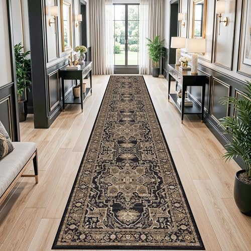Black Gold 2x12 Runner Rug: Washable Soft Hallway Runners by YOUFORTONG