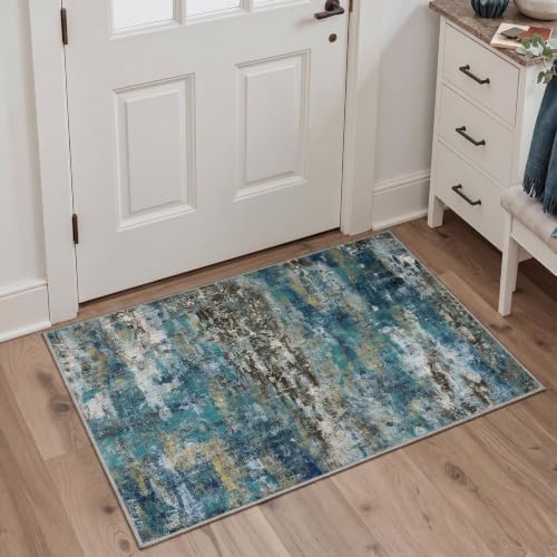 BEIMO 2x3 Faded Teal Abstract Area Rug, Washable Non-Slip by BEIMO