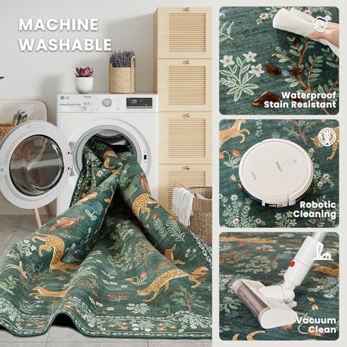 5x7 Green Animal Washable Area Rug - Image 3