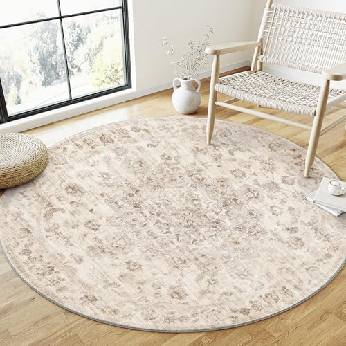3x3 Beige Neutral Round Rug - Image 2