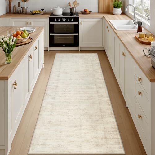2'6''x14' Hallway Washable Runner Rug: Kitchen Carpet Retro Beige by Luxturiy