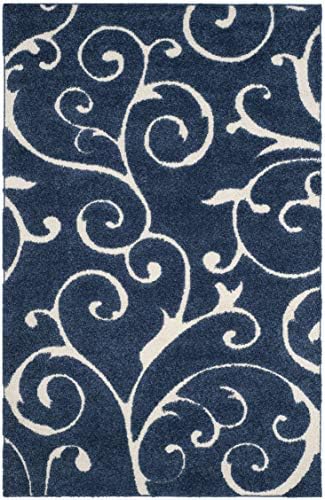 SAFAVIEH Florida Shag Rug 6'x9', Soft Plush Dark Blue & Cream SG455-6511 - Image 2