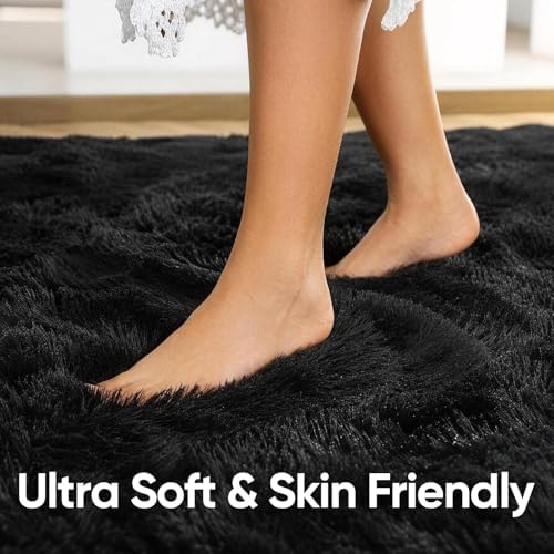 Noahas 4'x5'3'' Black Fluffy Soft Area Rug Non-Slip - Image 5