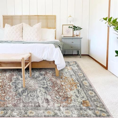 CHAMPLANT Area Rug 10x14 Washable Taupe Vintage Traditional Mat Distressed - Image 2