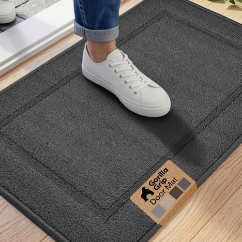 GORILLA GRIP Indoor Door Mat, Rubber Backing Entry Rug 35x22, Dark Gray by GorillaGrip