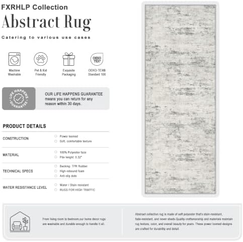3x10 Washable Runner Rug：Modern Abstract Kitchen Soft Carpet Gray - Image 2