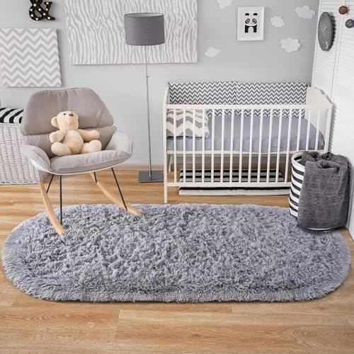 Noahas 2.8x6.3 Grey Fluffy Soft Oval Rug Non-Slip - Image 5