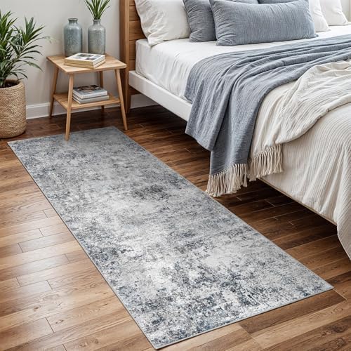 2x5 Washable Kitchen Runner Rug: Modern Abstract Low Pile Rugs BlueGray - Image 5