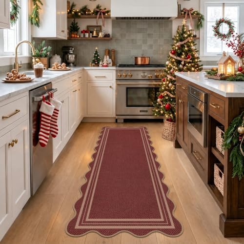 Scalloped 2x6 Christmas Runner Rug, Washable Rugs - Image 3