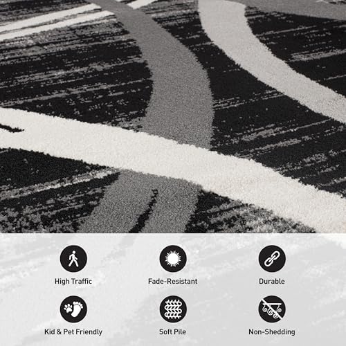 Rugshop Wavy Circles Modern Jute Backing Accent Area Rug Black 2' x 3' - Image 4