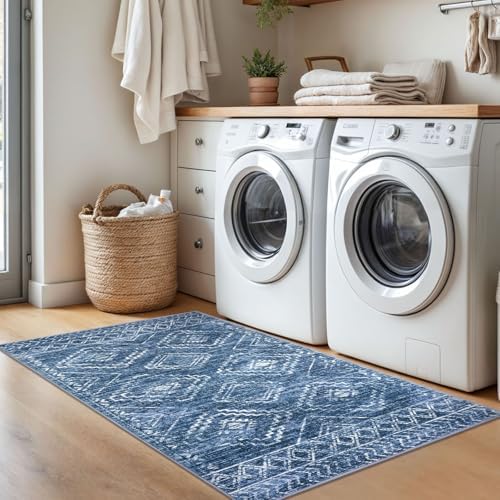 KILOCOCO Small Area Rug 3'x5' Entryway Rug Washable Rugs, Stonewashed Blue - Image 4