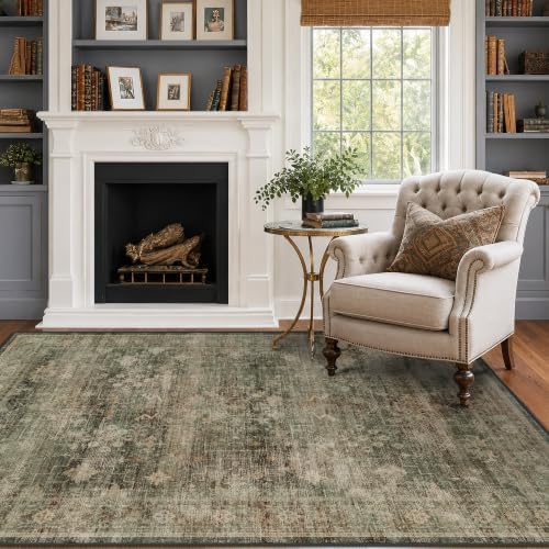 Vintage Moss Green 4x6 Area Rug - Image 3
