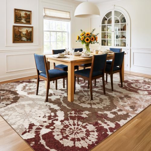 Large Boho Modern 8x10 Area Rug, Terracotta & Beige Low-Pile Washable Rug - Image 3