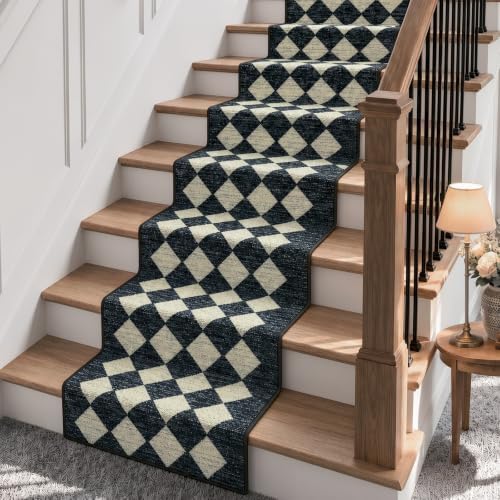 Lahome Runners for Hallway Non Slip 2x12 Black Checkered Large Washable Rug - Image 4