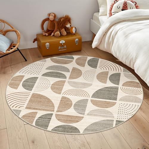 MUJOO Round Rugs 5ft, Circle Area Rug Washable Non Slip Modern Abstract - Image 7