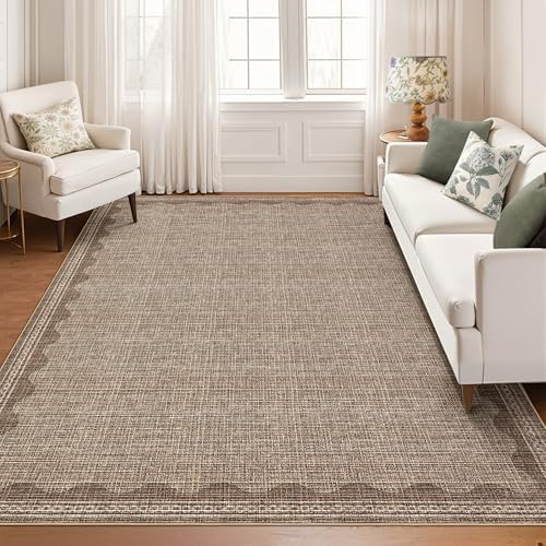 Garvee Modern Bordered Rugs for Living Room 8x10 Large Washable Rug Coffee - Image 7