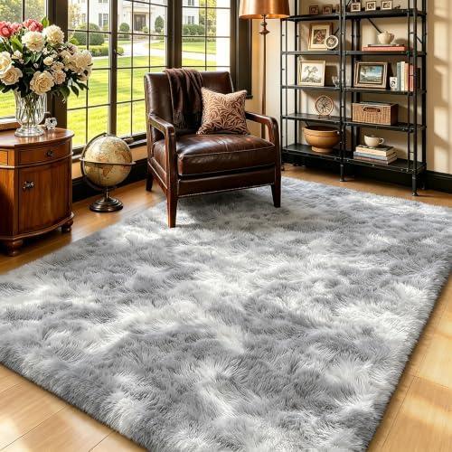 4x6 Mottled Light Grey Rug for Bedroom, Fluffy Area Rugs Small Carpet by Yongyangjuxi