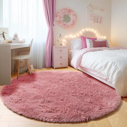 Blush Fluffy Round Rug Circle Area Rugs 4ft - Image 6