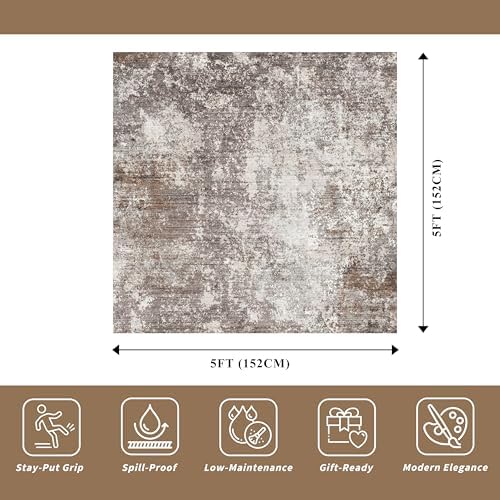 Washable 5x5 Area Rug Square – Non-Slip Soft Indoor Rug - Image 3