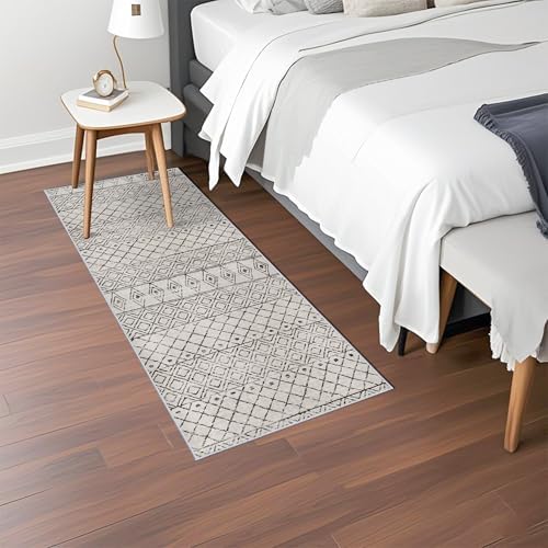 2x5 Rug Runner Moroccan: Washable Hallway Non Slip Runner Geometric Grey - Image 4