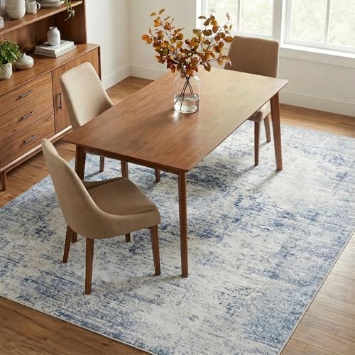 Washable Area Rug 6x9 for Living Room, Non-Slip Backing, Distressed Blue - Image 3