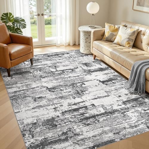 Area Rugs for Living Room: 4x6 Abstract Washable Rug Modern Neutral Large Soft by JessibouAreaRug
